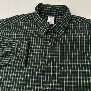 Brooks Brothers 346 Men's L Green Plaid Flannel Button Down Long Sleeve Shirt